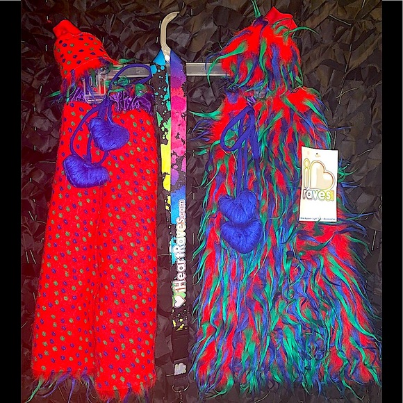 Vtg Deadstock I❤️Raves FLUFFIES & Matching glovies!! NWT EXTREMELY RARE - Picture 2 of 7